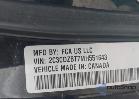 2021 Dodge Challenger R/T z USA, uszkodzony, nr VIN 2C3CDZBT7MH551643